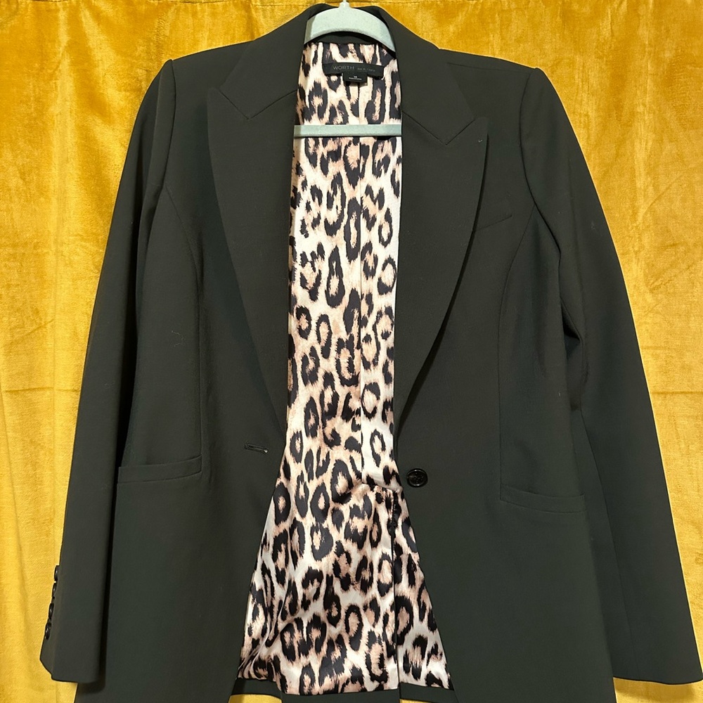 Dark Green Blazer with Leopard Print Lining
